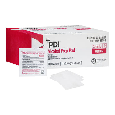 PDI® Alcohol Prep Pad 70% Strength Isopropyl Alcohol Individual Packet Medium Sterile (173778_BX)