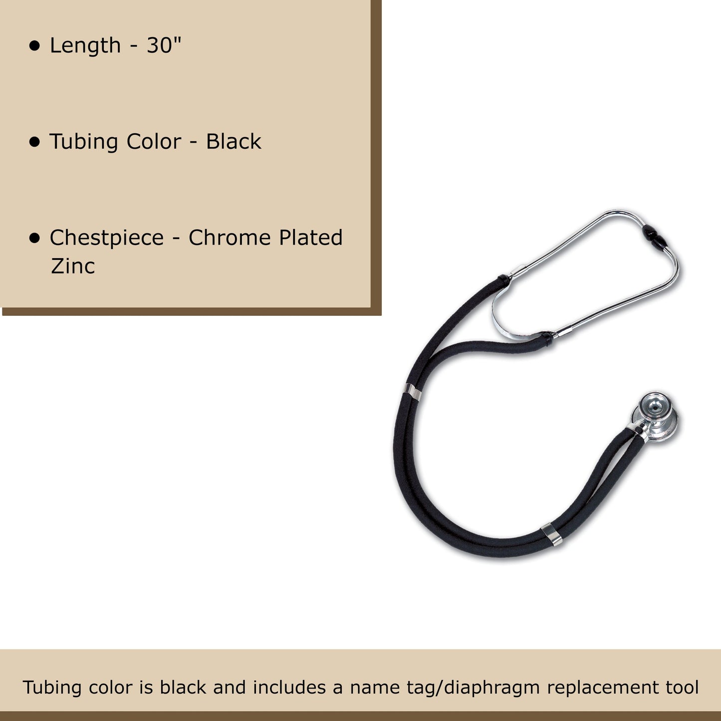W.A. Baum Sprague Stethoscope Black 2-Tube 30 Inch Tube Double Sided Chestpiece (709505_EA)