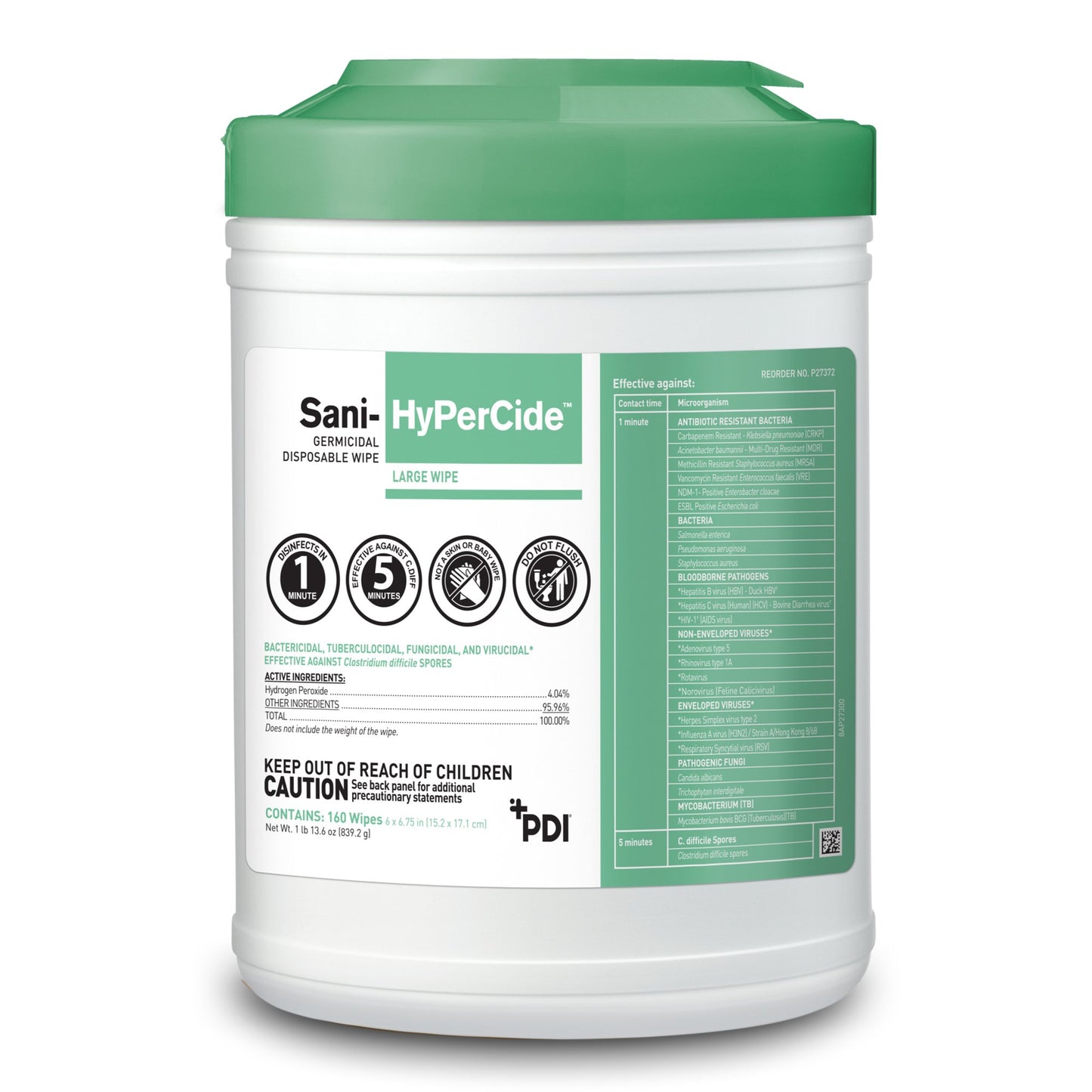 Sani-HyPerCide™ Premoistened Germicidal Manual Pull Wipe 160 Count Canister Vinegar Scent NonSterile (1197659_CS)