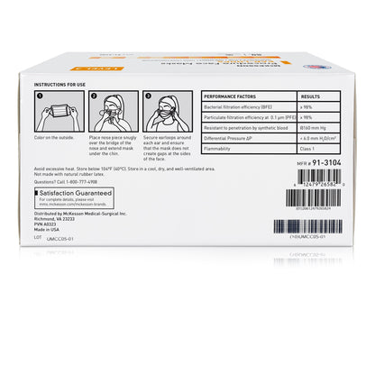 McKesson Procedure Mask ASTM Level 3 Earloops One Size Fits Most (1221960_CS)
