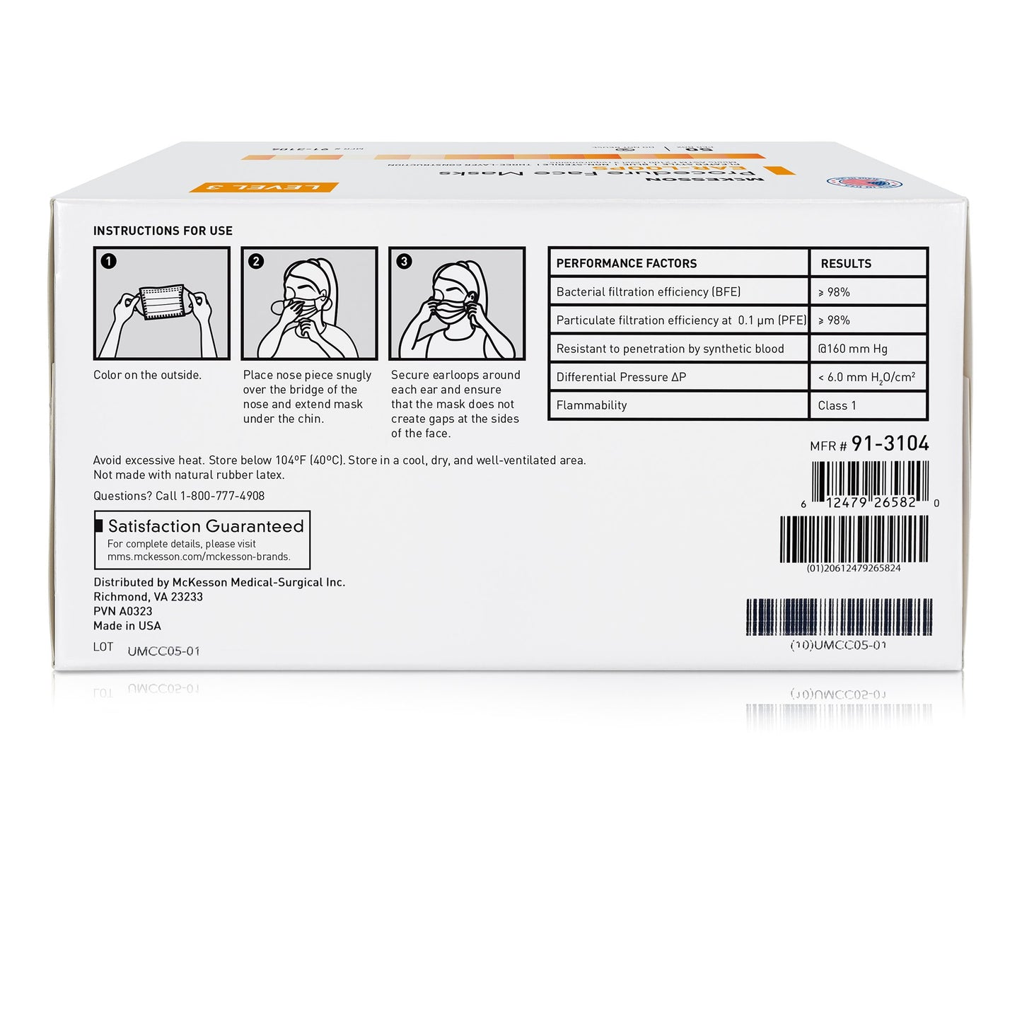 McKesson Procedure Mask ASTM Level 3 Earloops One Size Fits Most (1221960_BX)