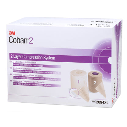 3M™ Coban™ 2 2 Layer Compression Bandage System 4 Inch X 3-4/5 Yard / 4 Inch X 6-3/10 Yard Self-Adherent / Pull On Closure Tan / White NonSterile 35 to 40 mmHg (993482_CS)