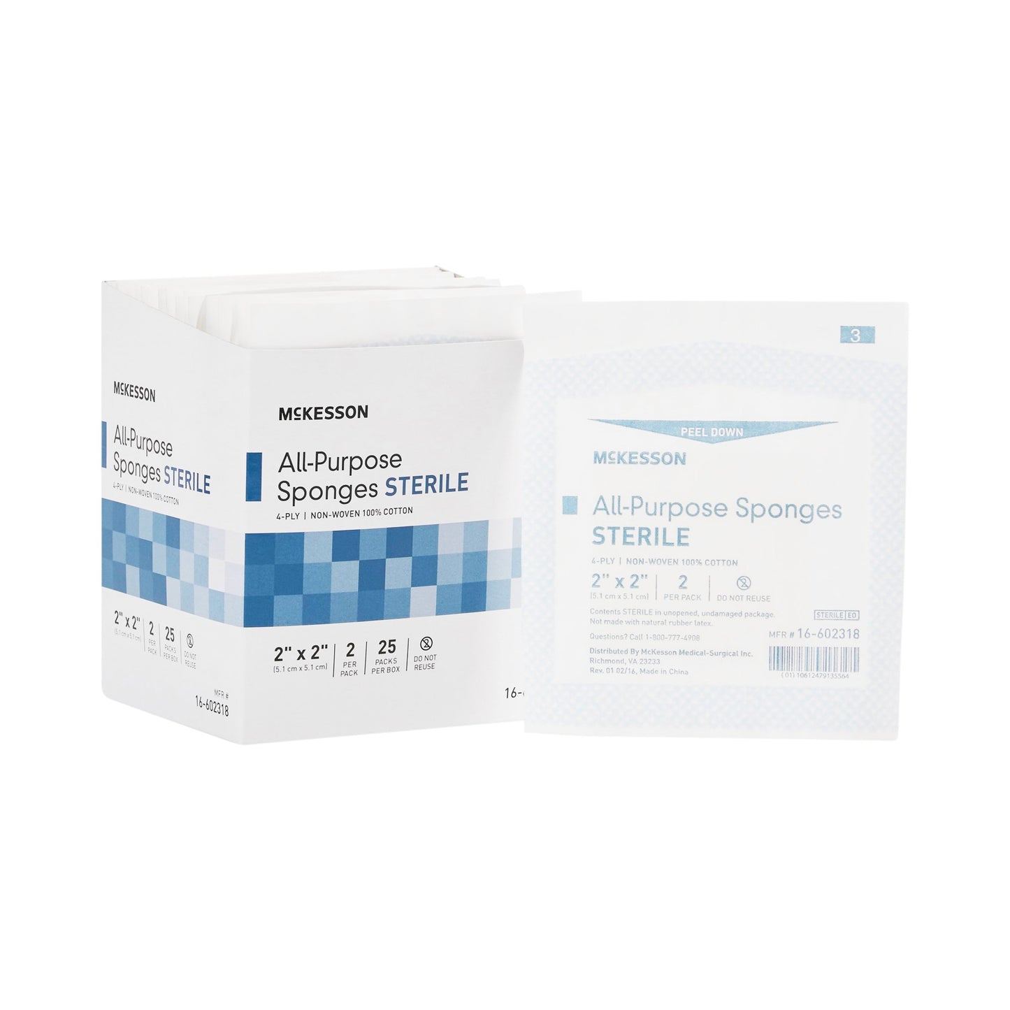 McKesson Nonwoven Sponge 2 X 2 Inch 4-Ply Sterile 2 per Pack (481052_PK)