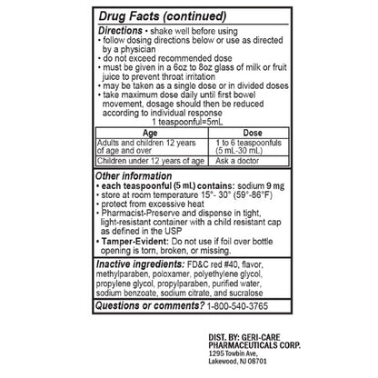 Geri-Care® Stool Softener Cherry Liquid 16 oz. 50 mg / 5 mL Strength Docusate Sodium (1226011_CS)