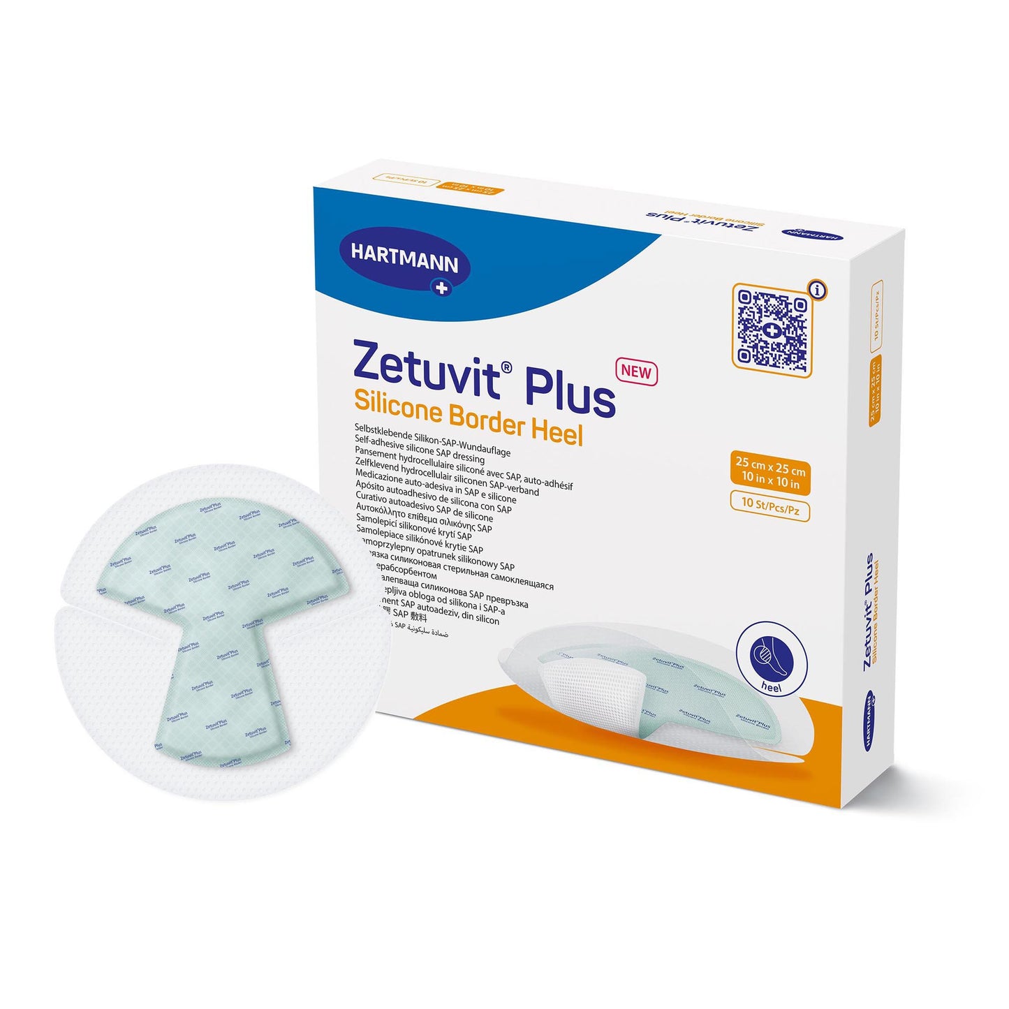 Zetuvit® Plus Silicone Border Super Absorbent Dressing Silicone Adhesive 10 X 10 Inch Heel (1235835_BX)