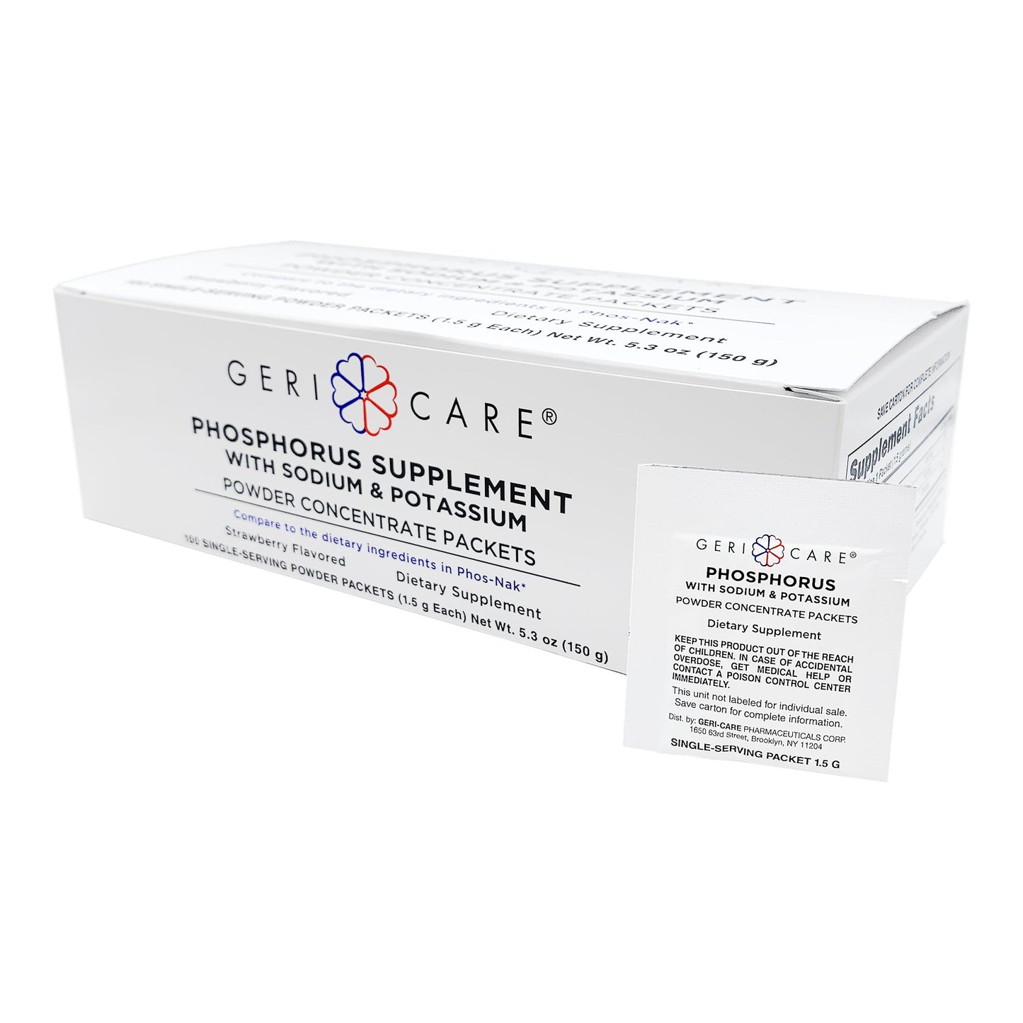 Geri-Care® Dietary Supplement Phosphorus / Sodium / Potassium 250 mg -160 mg - 280 mg Strength Oral Powder 100 per Box Strawberry Flavor (1179898_PK)