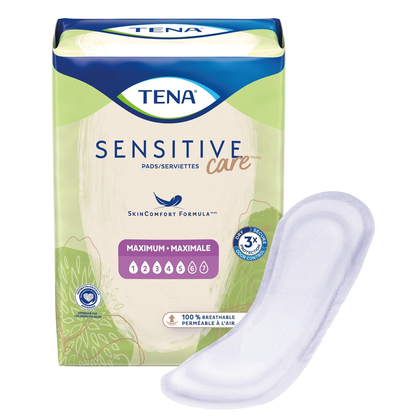 TENA® Sensitive Care Maximum Bladder Control Pad 13 Inch Length Heavy Absorbency Dry-Fast Core™ One Size Fits Most (1121152_BG)