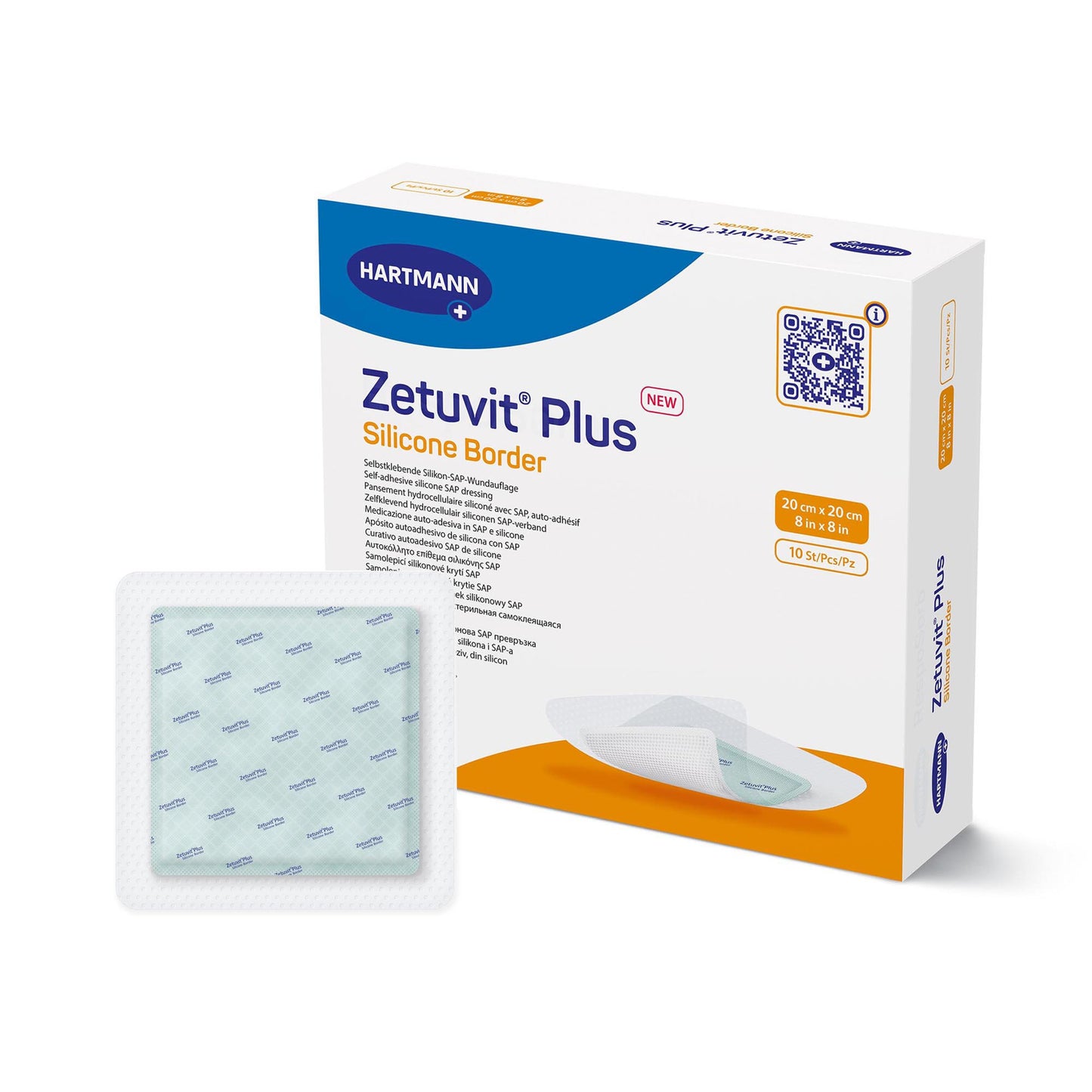 Zetuvit® Plus Silicone Border Super Absorbent Dressing Silicone Adhesive 8 X 8 Inch Square (1242913_BX)