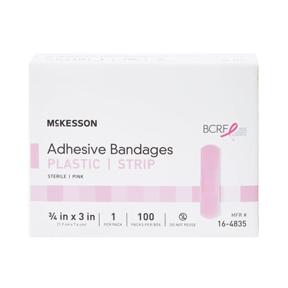 McKesson Adhesive Strip 3/4 X 3 Inch Plastic Rectangle Pink Sterile (1055594_BX)