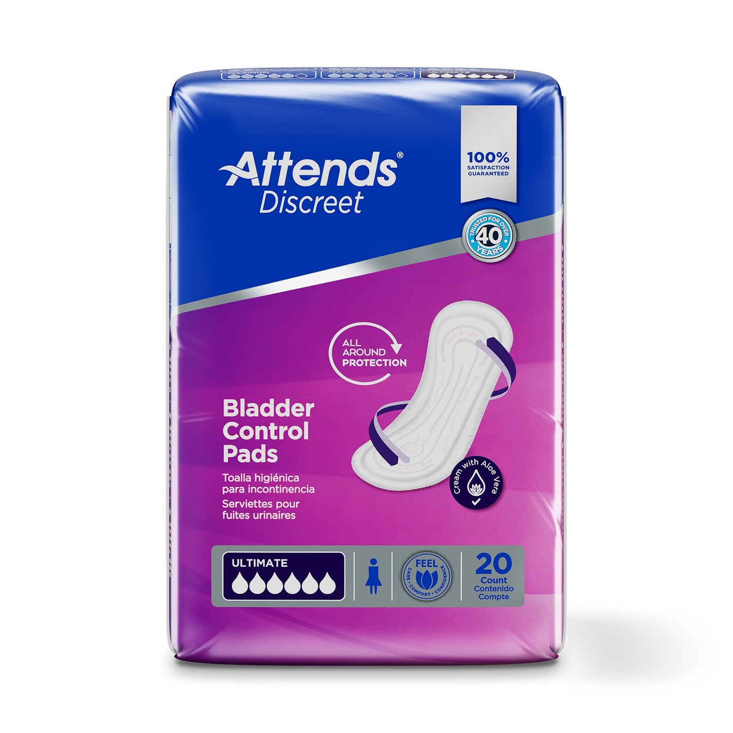 Attends® Discreet Bladder Control Pad 15 Inch Length Heavy Absorbency Polymer Core One Size Fits Most (1039115_BG)