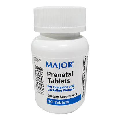 Major® Prenatal Vitamin Supplement Vitamin A / Vitamin C / Vitamin D / Vitamin E 1200 mcg / 100 mg / 10 mcg (400 IU) / 5 mg Strength Tablet 30 per Bottle (898536_BT)