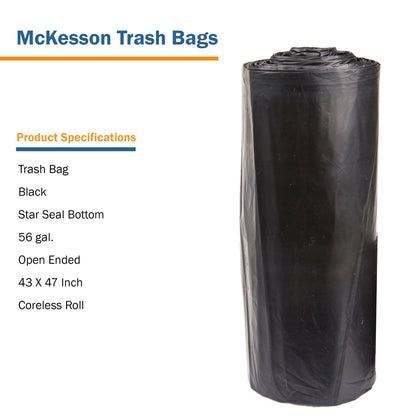 McKesson Trash Bag 56 gal. Black LLDPE 1.5 mil 43 X 47 Inch Star Seal Bottom Coreless Roll (1137659_CS)