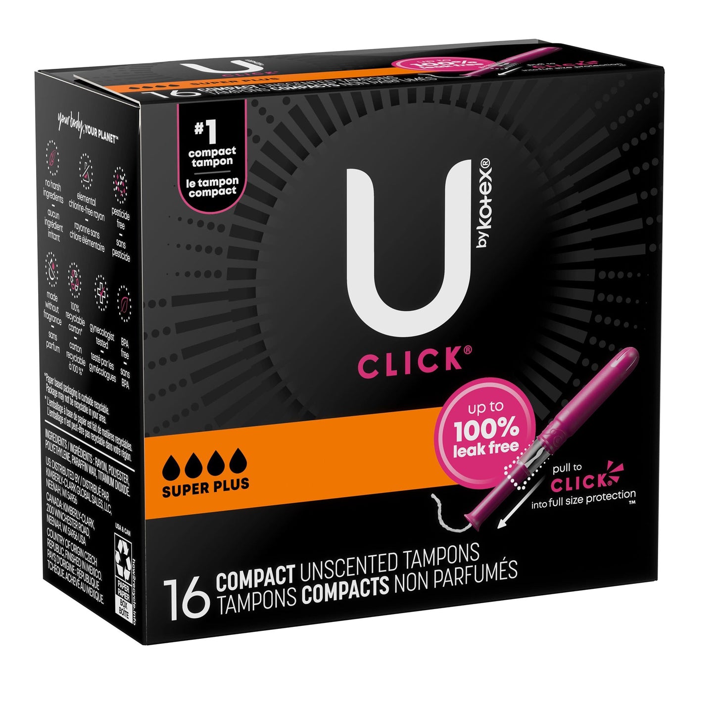 U by Kotex® Click® Tampon Super Plus Absorbency Plastic Applicator Individually Wrapped (1184200_CS)