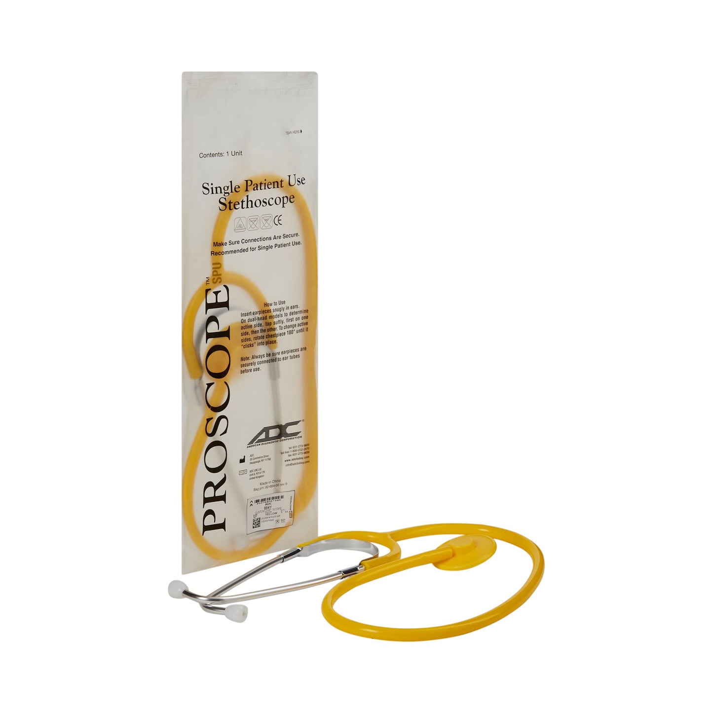 Proscope™ 664 Disposable Stethoscope Yellow 1-Tube 22 Inch Tube Single Sided Chestpiece (493334_CS)