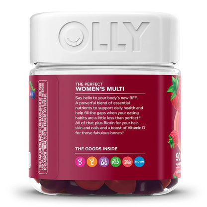 OLLY® Women's Multi Multivitamin Supplement MultiVitamins With Folic Acid Assorted Strengths - 240 mcg Gummy 90 per Bottle Blissful Berry Flavor (1228372_BT)