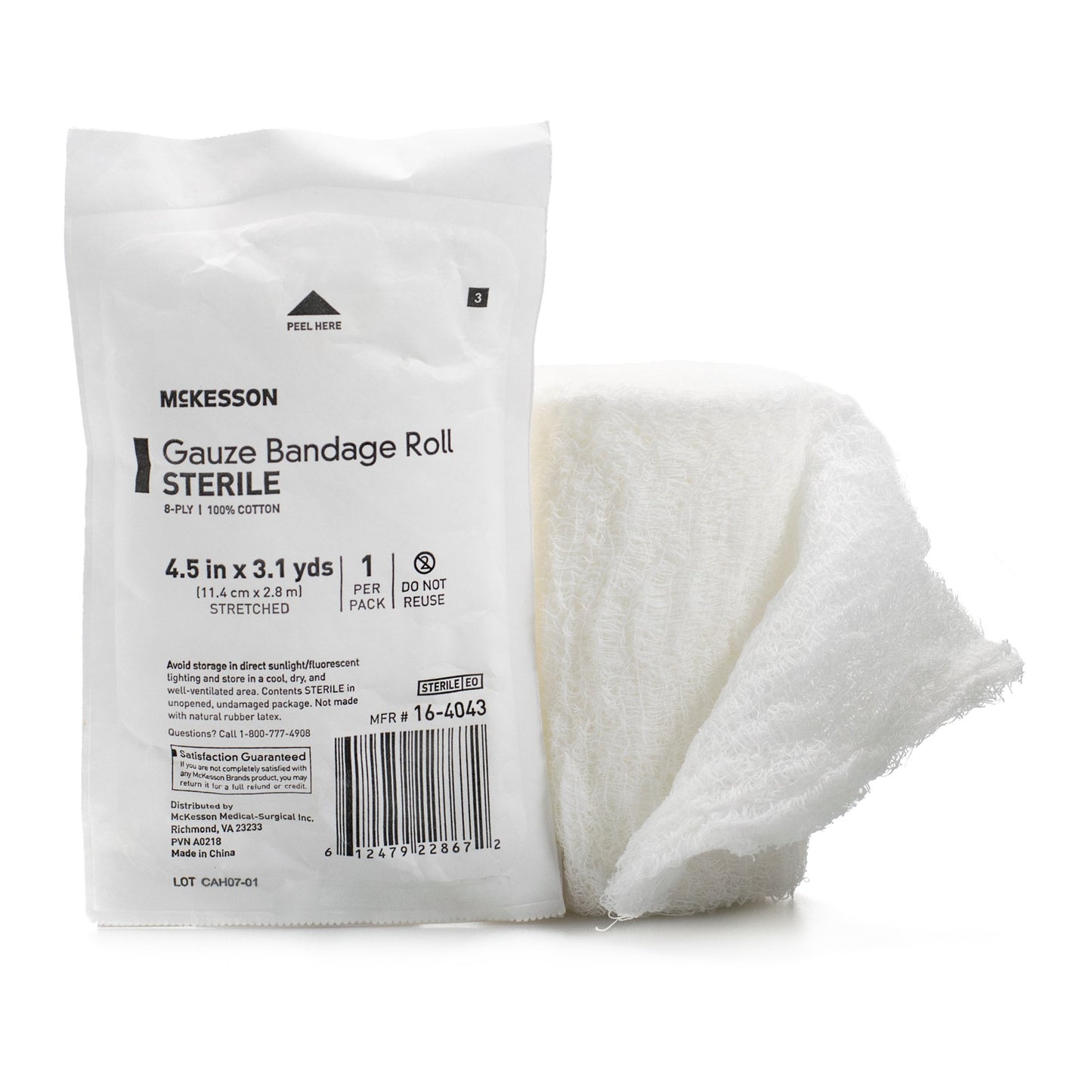 McKesson Fluff Bandage Roll 4-1/2 Inch X 3-1/10 Yard 8-Ply Sterile 1 per Pouch (1102426_CS)