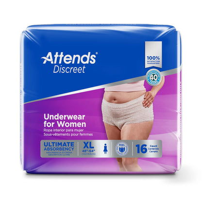 Attends® Discreet Female Adult Absorbent Underwear Pull On with Tear Away Seams X-Large Disposable Heavy Absorbency (1039112_BG)