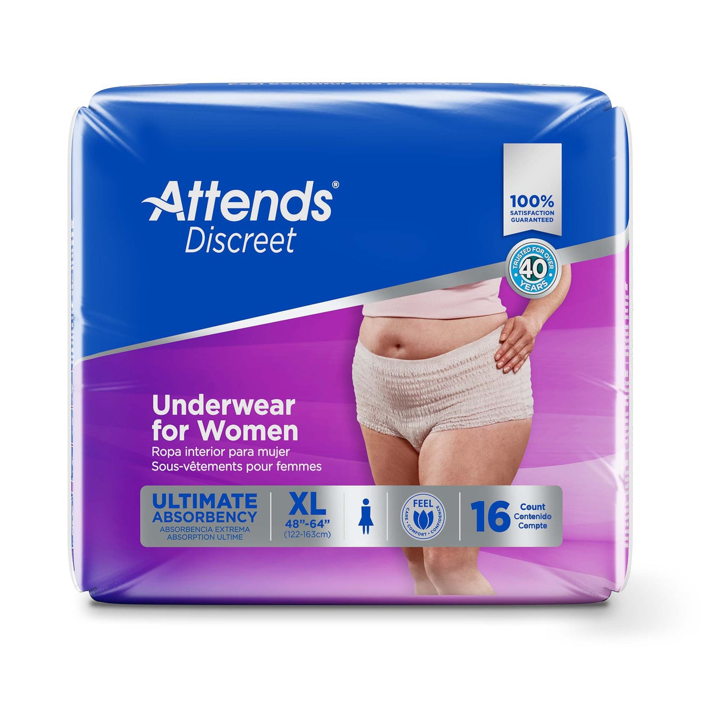 Attends® Discreet Female Adult Absorbent Underwear Pull On with Tear Away Seams X-Large Disposable Heavy Absorbency (1039112_CS)