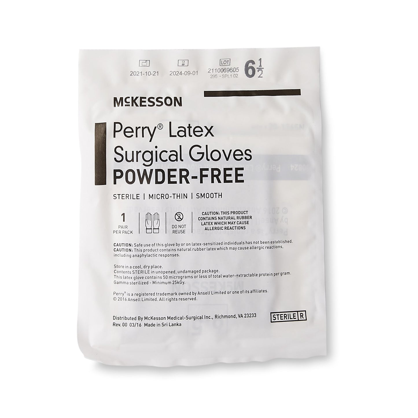 McKesson Perry® Surgical Glove Size 6.5 Sterile Latex Standard Cuff Length Smooth Brown Not Chemo Approved (1044729_CS)