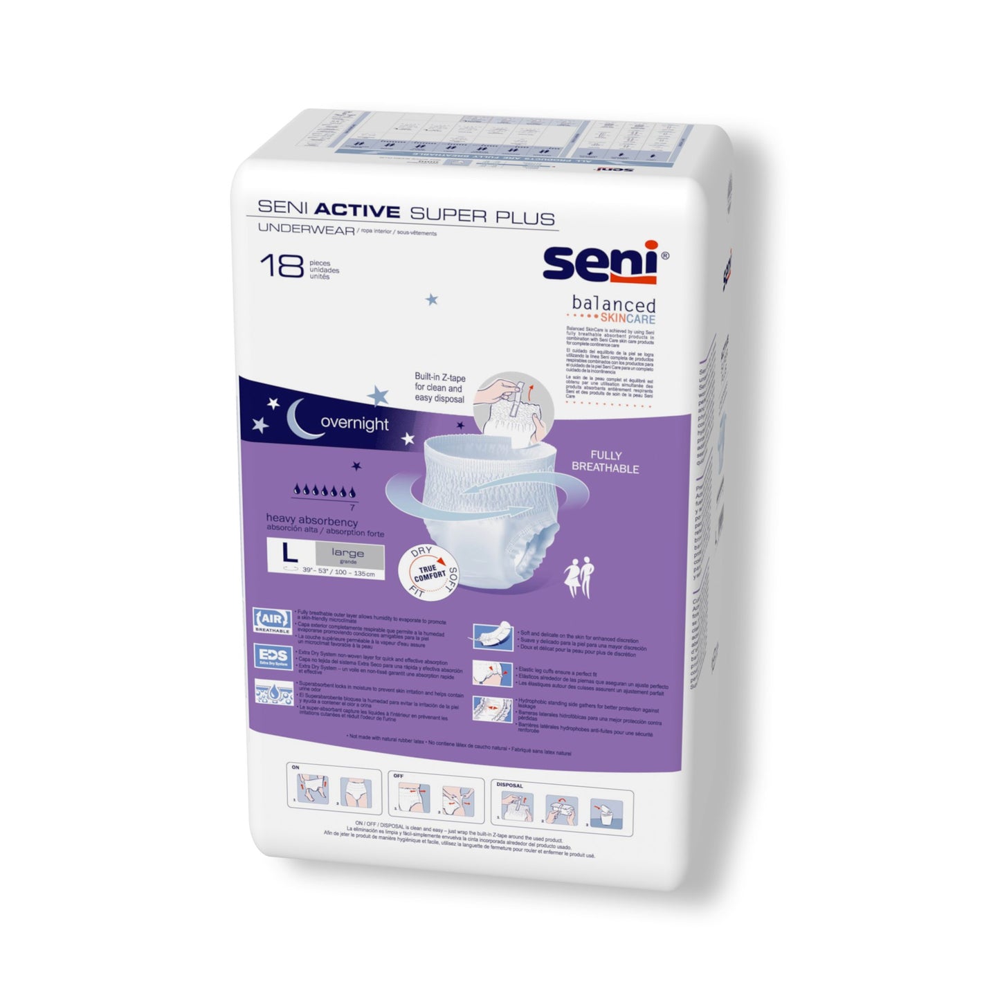 Seni® Active Super Plus Unisex Adult Absorbent Underwear Pull On with Tear Away Seams Large Disposable Heavy Absorbency (1163858_CS)