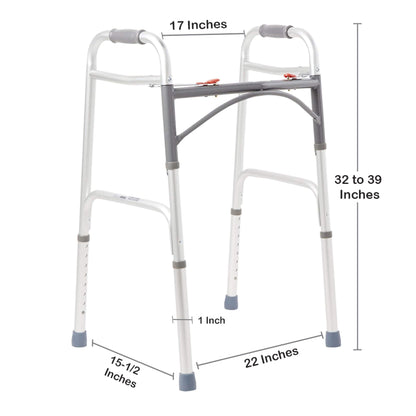 McKesson Dual Release Folding Walker Adjustable Height Aluminum Frame 350 lbs. Weight Capacity 32 to 39 Inch Height (1128907_EA)