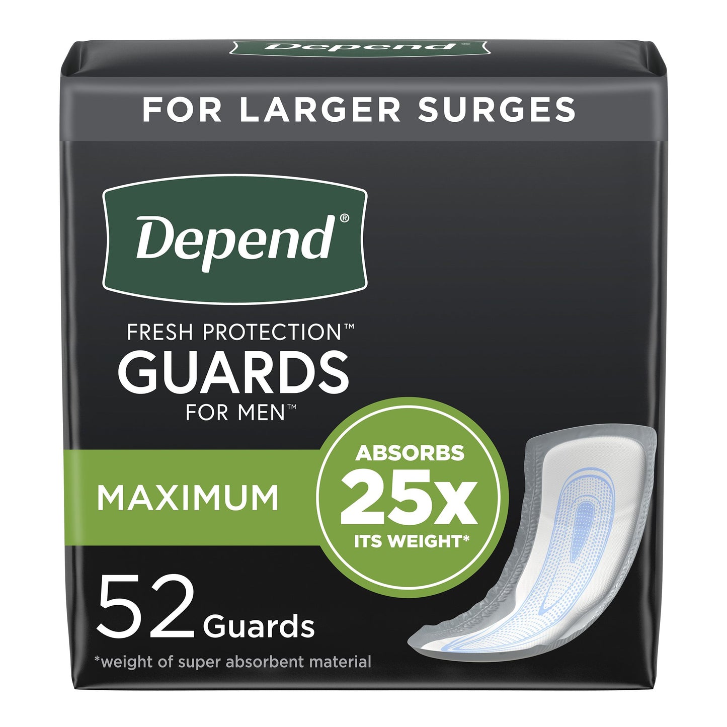 Depend® Fresh Protection™ Guards for Men Bladder Control Pad 12 Inch Length Heavy Absorbency Sodium Polyacrylate Core One Size Fits Most (764551_BG)