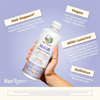 Mary Ruth's® Hair Growth Max Liposomal Dietary Supplement Vitamin E / B6 / Biotin 4 mg / 3 mg / 10,000 mcg Strength Liquid 15.22 oz. Almond Cookie Flavor (1271763_EA)