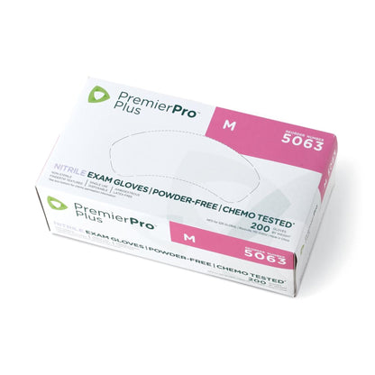 PremierPro™ Plus Exam Glove Medium NonSterile Nitrile Standard Cuff Length Textured Fingertips Blue Chemo Tested (897350_CS)