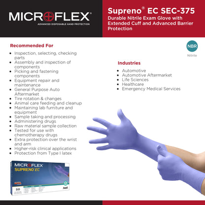 Supreno® EC Exam Glove X-Large NonSterile Nitrile Extended Cuff Length Textured Fingertips Blue Chemo Tested / Fentanyl Tested (446002_CS)
