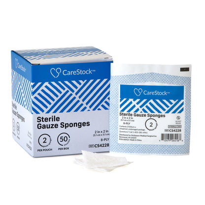 CareStock™ Gauze Sponge 2 X 2 Inch 8-Ply Sterile 2 per Pack (1242203_CS)