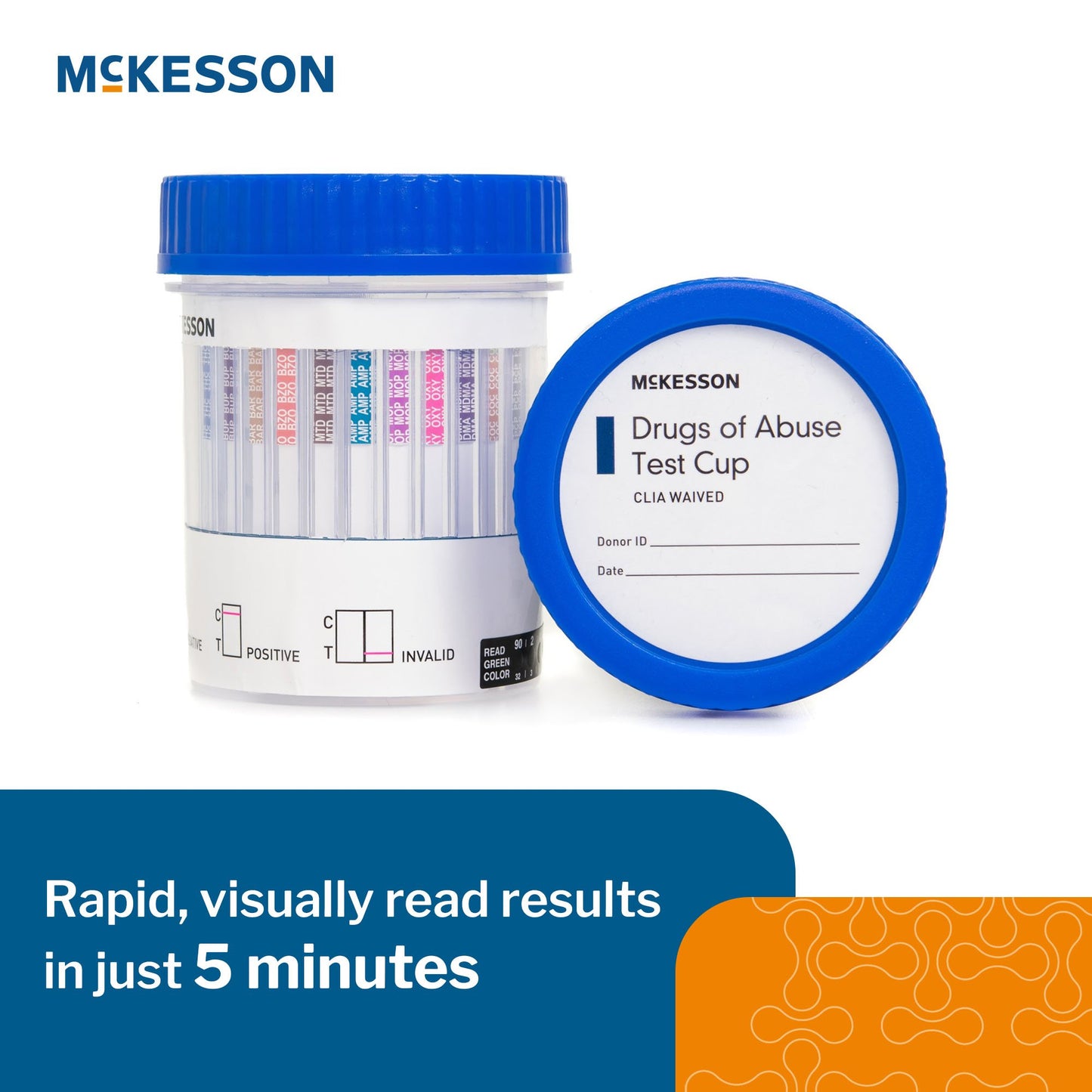 McKesson Drugs of Abuse Test Kit AMP, BAR, BUP, BZO, COC, mAMP/MET, MDMA, MOP300, MTD, OXY, PCP, THC (OX, pH, SG) 25 Tests CLIA Waived (1101519_CS)