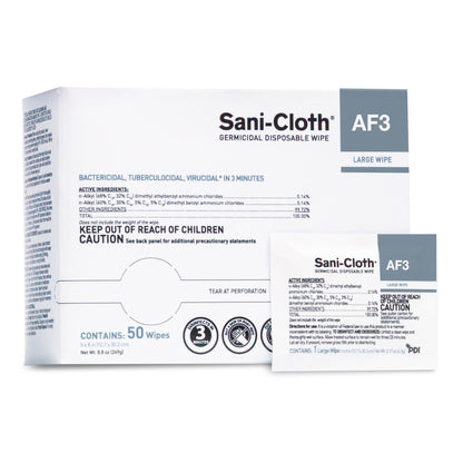 Sani-Cloth® AF3 Surface Disinfectant Cleaner Premoistened Germicidal Manual Pull Wipe 50 Count Individual Packet Unscented NonSterile (824245_CS)