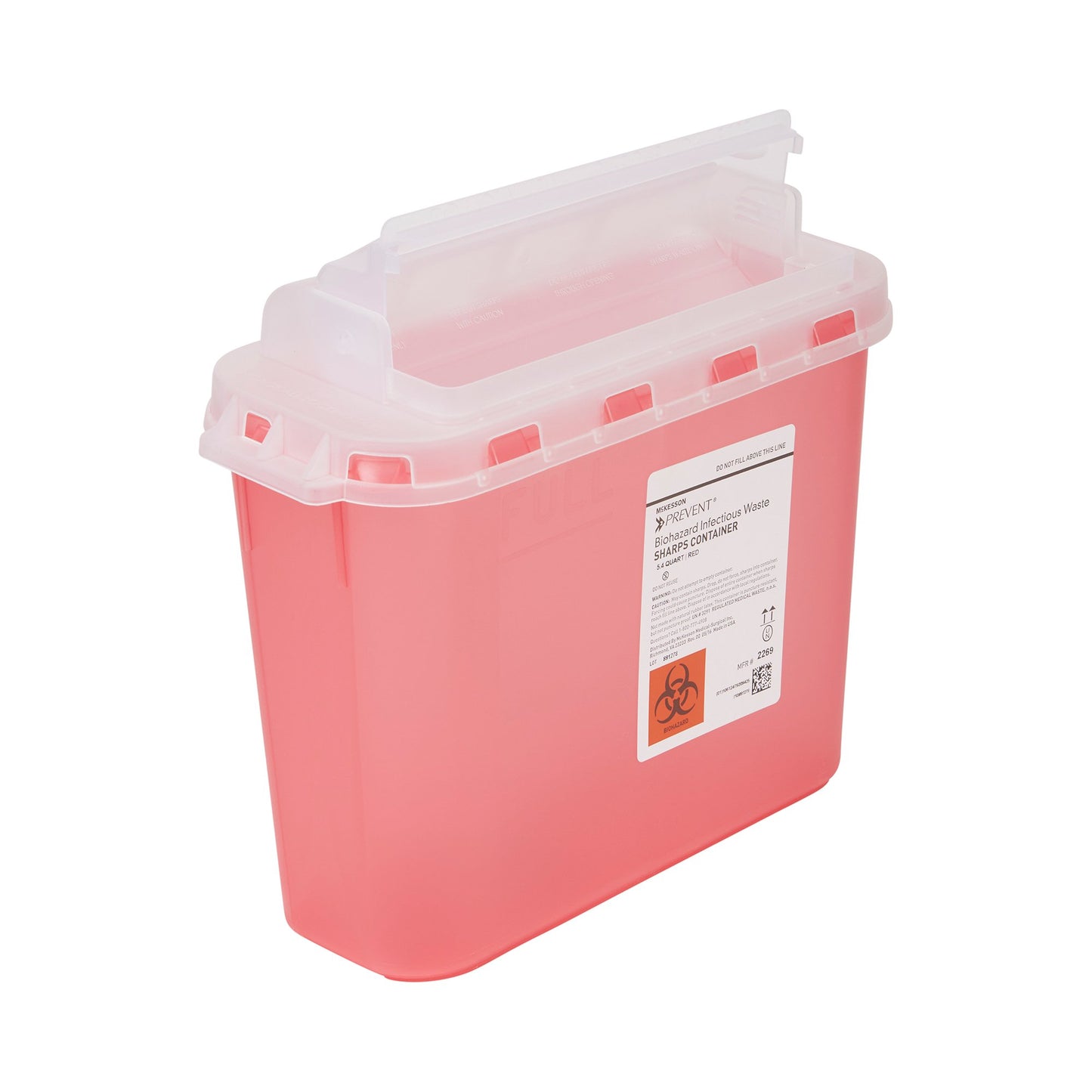 McKesson Prevent® Sharps Container Red Base 11 H X 12 W X 4-3/4 D Inch Horizontal Entry 1.35 Gallon (854862_EA)