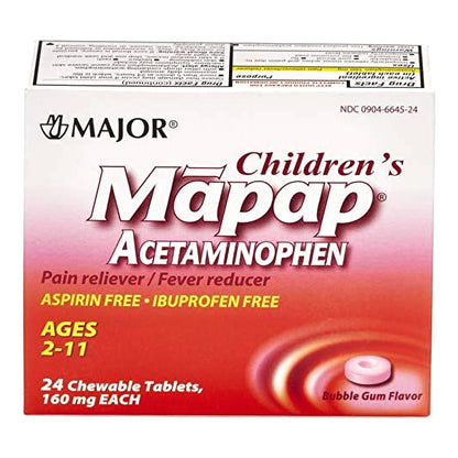 Mapap® Children's Pain Relief / Fever Reducer 160 mg Strength Acetaminophen Chewable Tablet 24 per Box (1237777_BX)