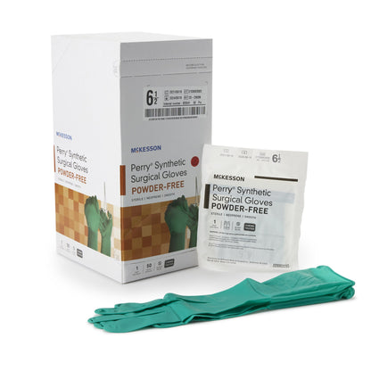 McKesson Perry® Performance Plus Surgical Glove Size 6.5 Sterile Polychloroprene Standard Cuff Length Smooth Dark Green Chemo Tested (1044737_BX)