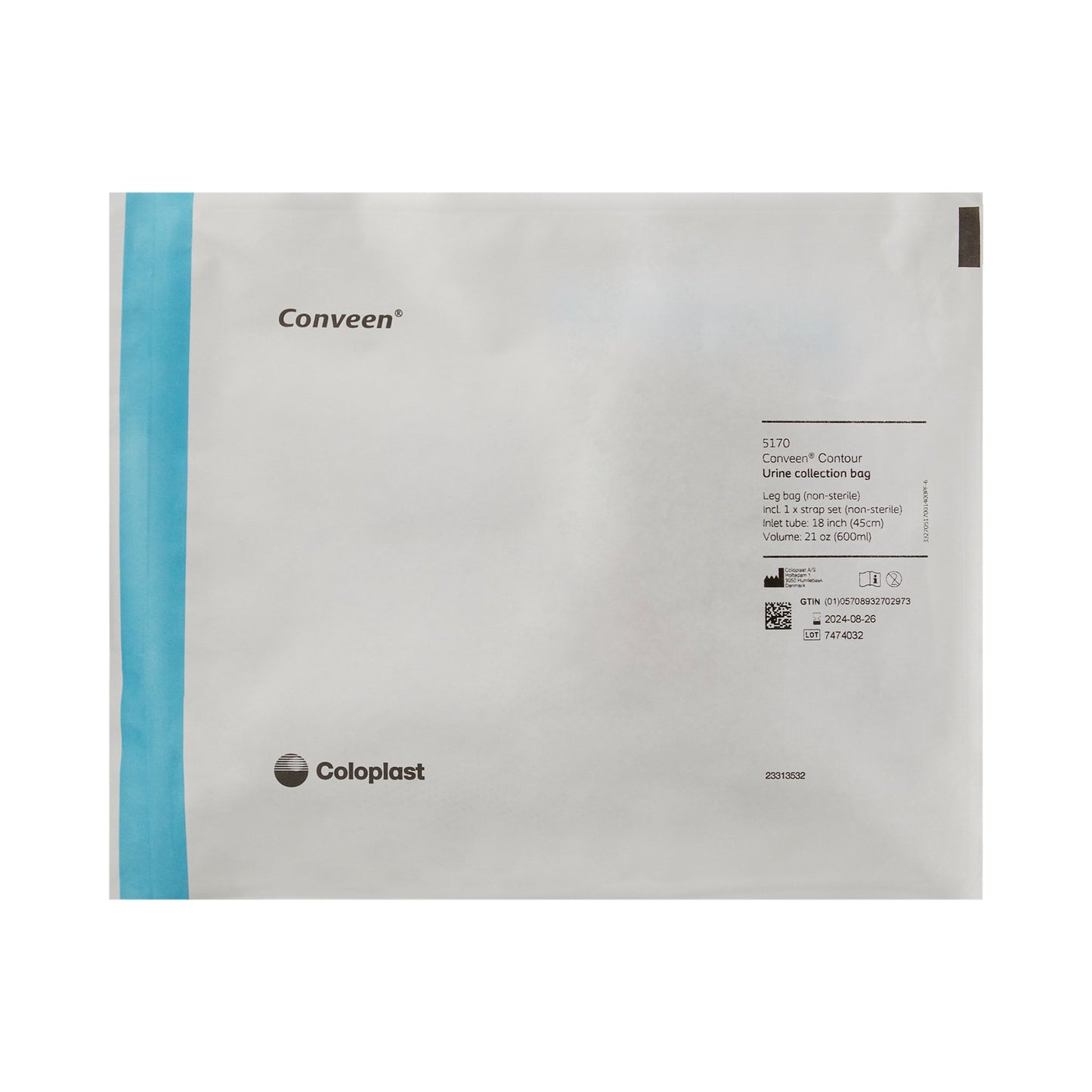 Conveen® Security+ Urinary Leg Bag Anti-Reflux Valve NonSterile 600 mL Polyethylene / Flocked (181522_EA)