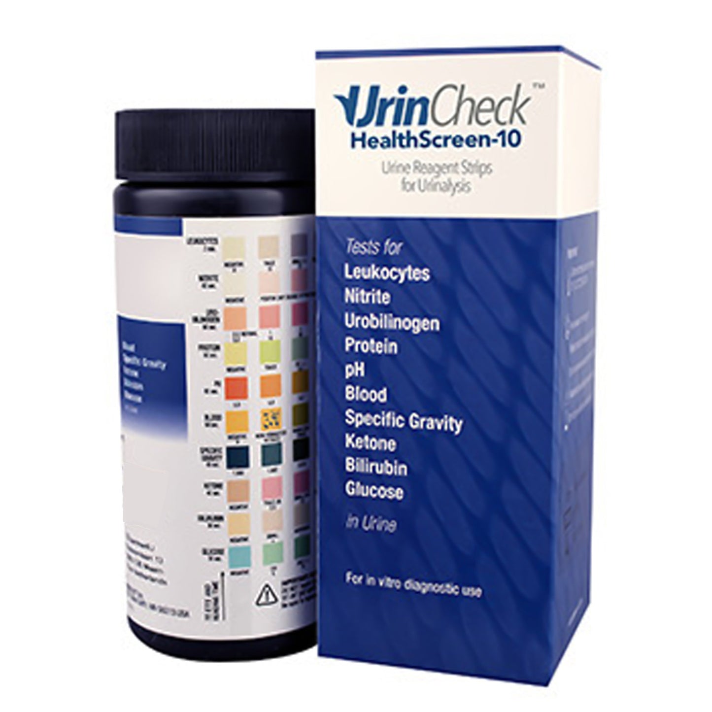 UrinCheck™ HealthScreen-10 Urinalysis Test Kit Bilirubin, Blood, Glucose, Ketone, Leukocytes, Nitrite, pH, Protein, Specific Gravity, Urobilinogen 100 Tests CLIA Waived (1124856_BT)