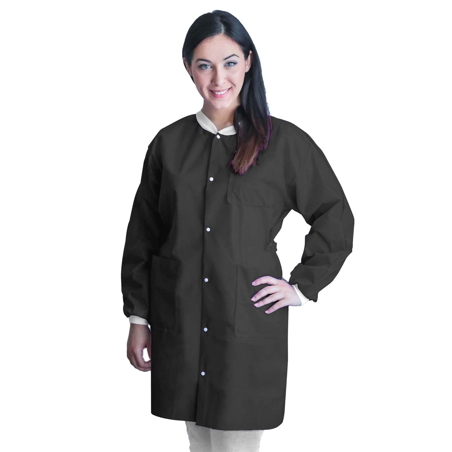 FitMe™ Lab Coat Black Large Knee Length 3-Layer SMS Disposable (1194496_BG)