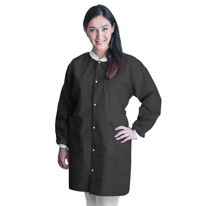 FitMe™ Lab Coat Black Large Knee Length 3-Layer SMS Disposable (1194496_BG)