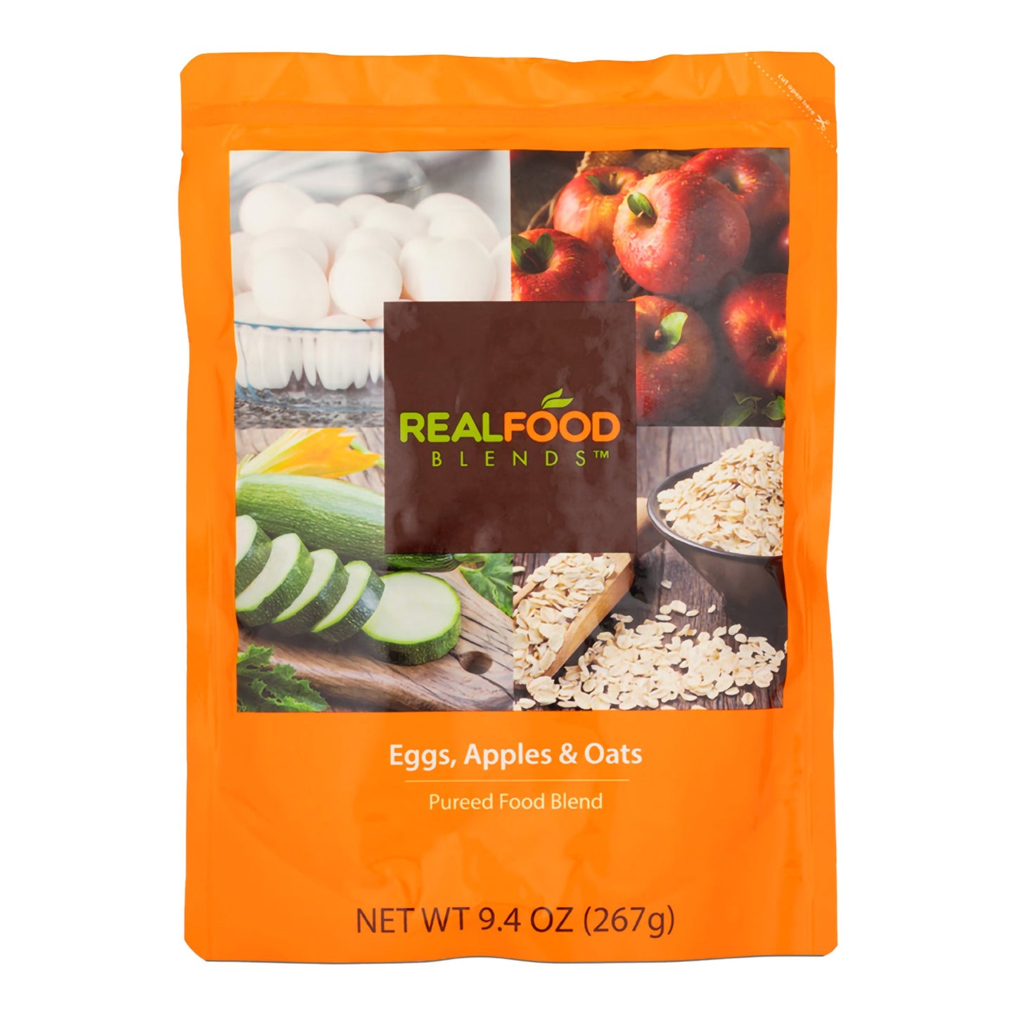Real Food Blends® Tube Feeding Formula Apples, Whole Eggs, Water, Zucchini, Falxseed Oil, Rolled Oats (Oats are certified gluten-free.) Liquid 9.4 oz. Pouch (1079120_EA)