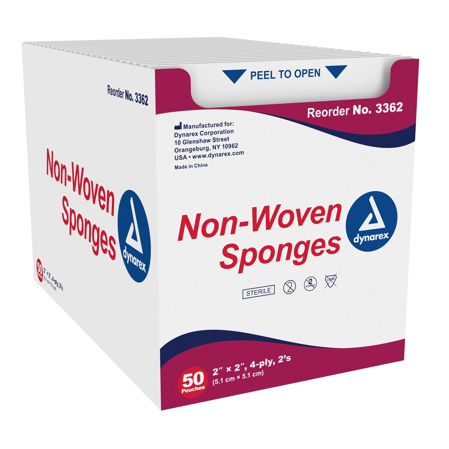 Dynarex® Nonwoven Sponge 2 X 2 Inch 4-Ply Sterile 2 per Pack (1139937_BX)