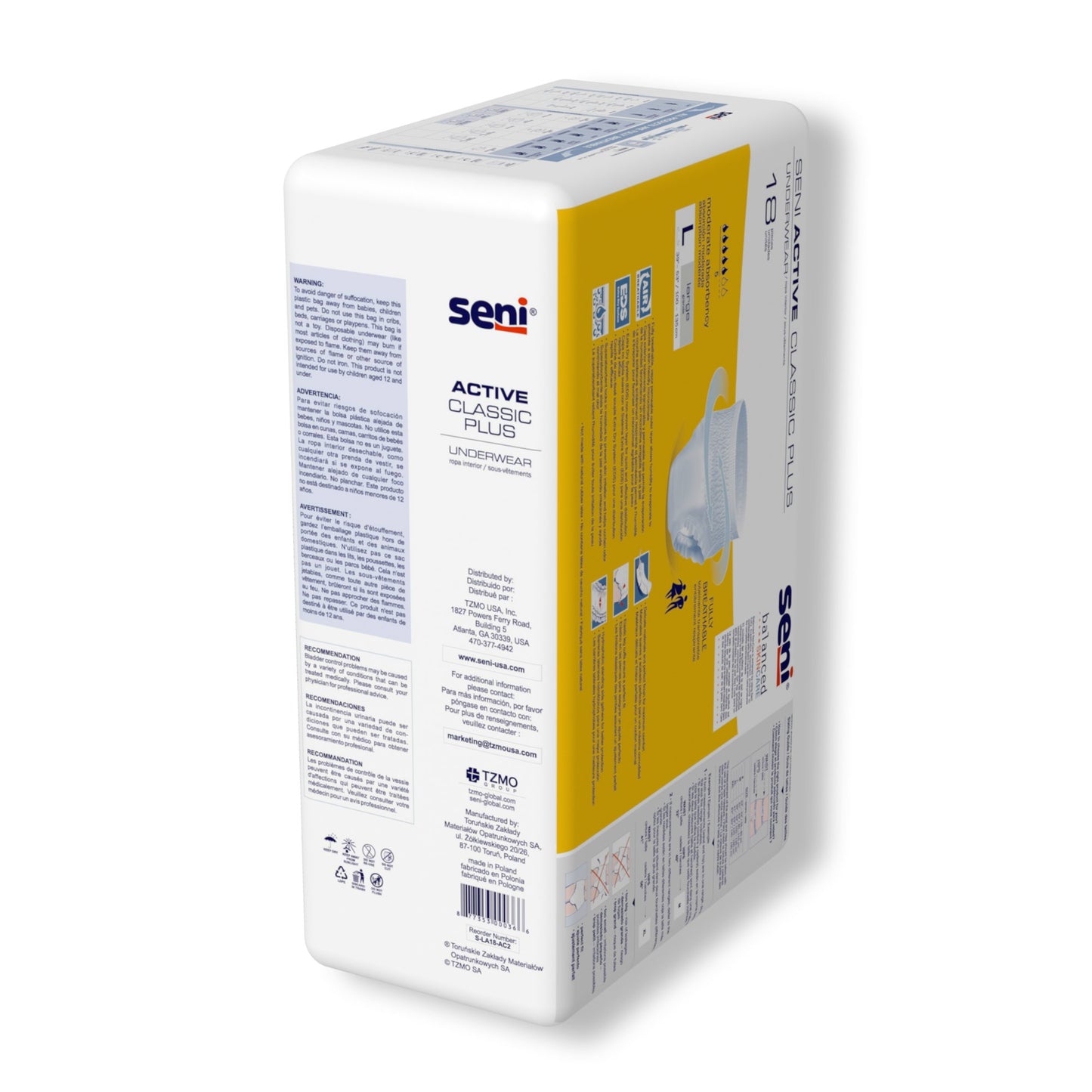 Seni® Active Classic Plus Unisex Adult Absorbent Underwear Pull On with Tear Away Seams Large Disposable Moderate Absorbency (1163842_PK)