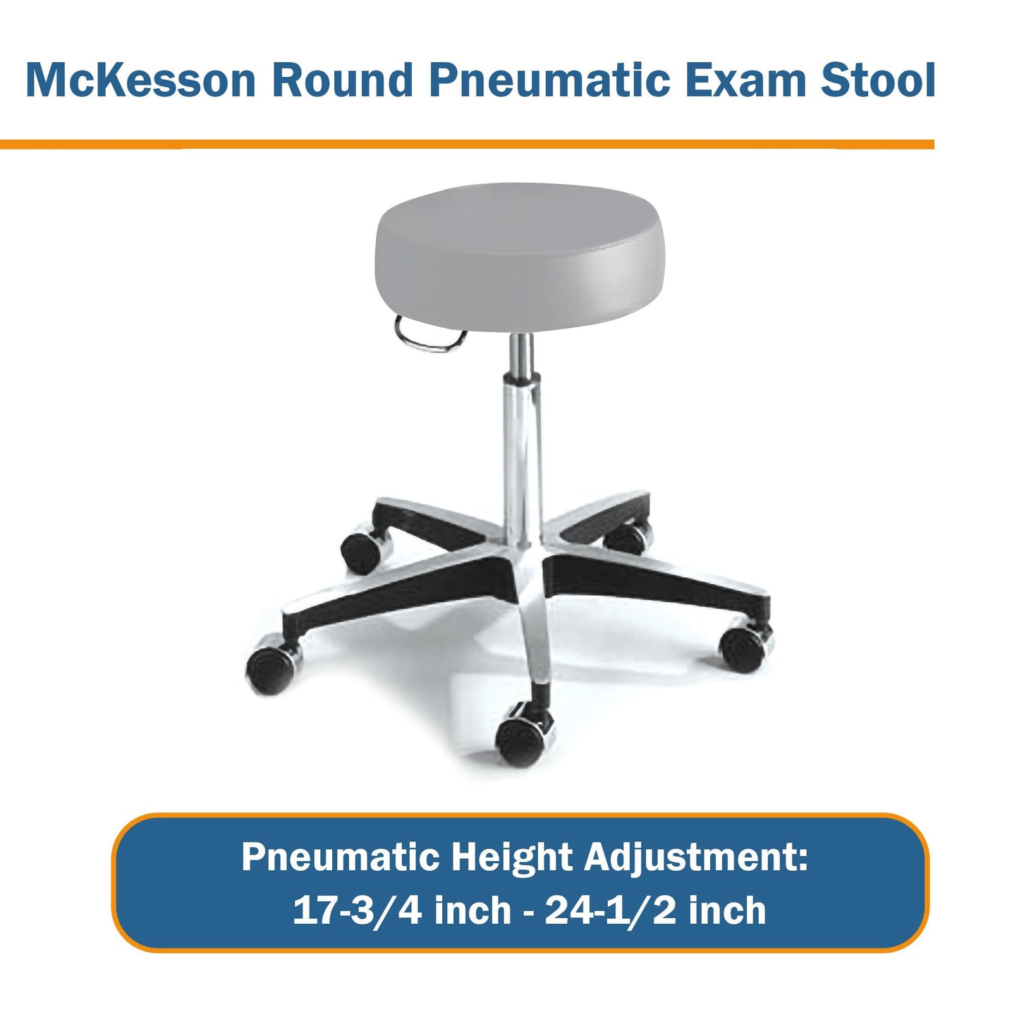 McKesson Exam Stool Backless Pneumatic Height Adjustment 5 Casters Clamshell (407031_EA)