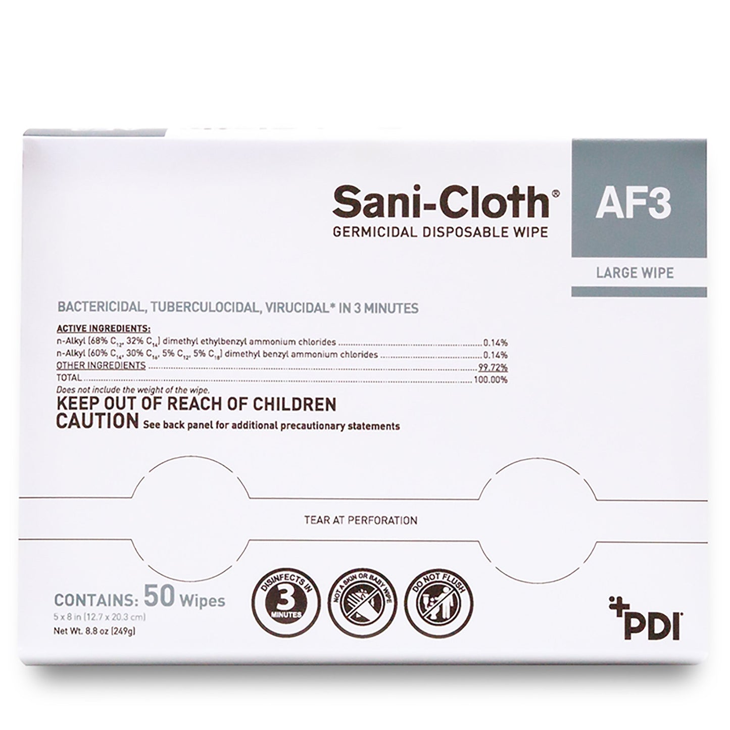 Sani-Cloth® AF3 Surface Disinfectant Cleaner Premoistened Germicidal Manual Pull Wipe 50 Count Individual Packet Unscented NonSterile (824245_EA)