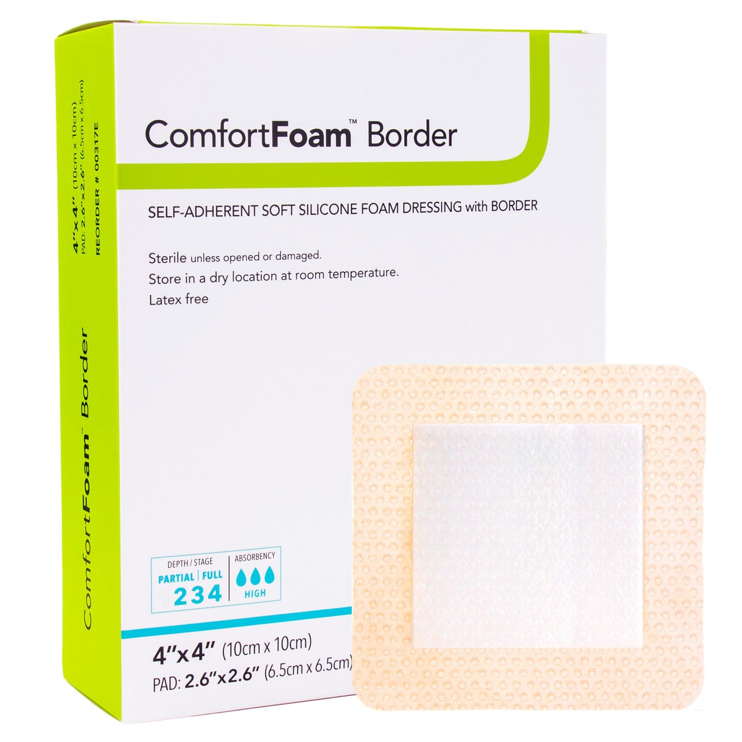 ComfortFoam™ Border Foam Dressing 4 X 4 Inch With Border Waterproof Backing Silicone Adhesive Square Sterile (835617_EA)