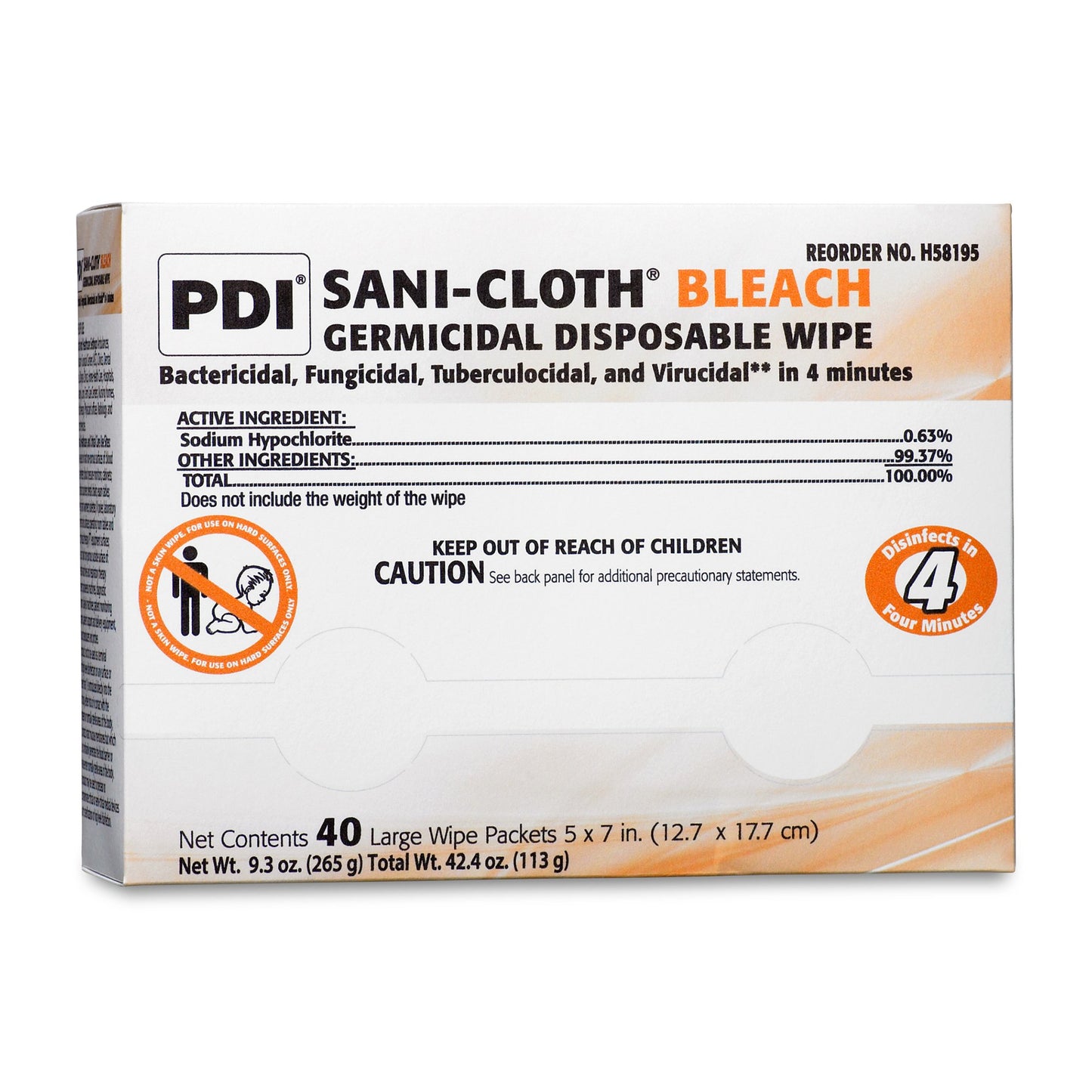Sani-Cloth® Bleach Surface Disinfectant Cleaner Premoistened Germicidal Manual Pull Wipe 40 Count Individual Packet Chlorine Scent NonSterile (868718_CS)