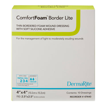 ComfortFoam™ Border Lite Thin Foam Dressing 4 X 4 Inch With Border Waterproof Backing Silicone Adhesive Square Sterile (1003181_BX)