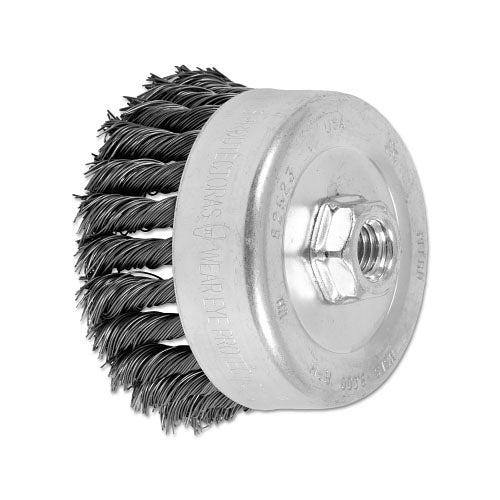 Advance Brush Standard Twist Single Row Cup Brush, 4 in dia, 5/8 in-11 Arbor, 0.023 Carbon Steel Wire (419-82523)