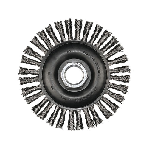 Advance Brush Stringer Bead Twist Knot Wheel, 4 dia x 3/16 W, .02 Carbon Steel, 5/8 in to 11 Arbor (419-82186)