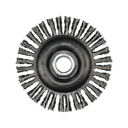 Advance Brush Stringer Bead Twist Knot Wheel, 4 dia x 3/16 W, .02 Carbon Steel, 5/8 in to 11 Arbor (419-82186)